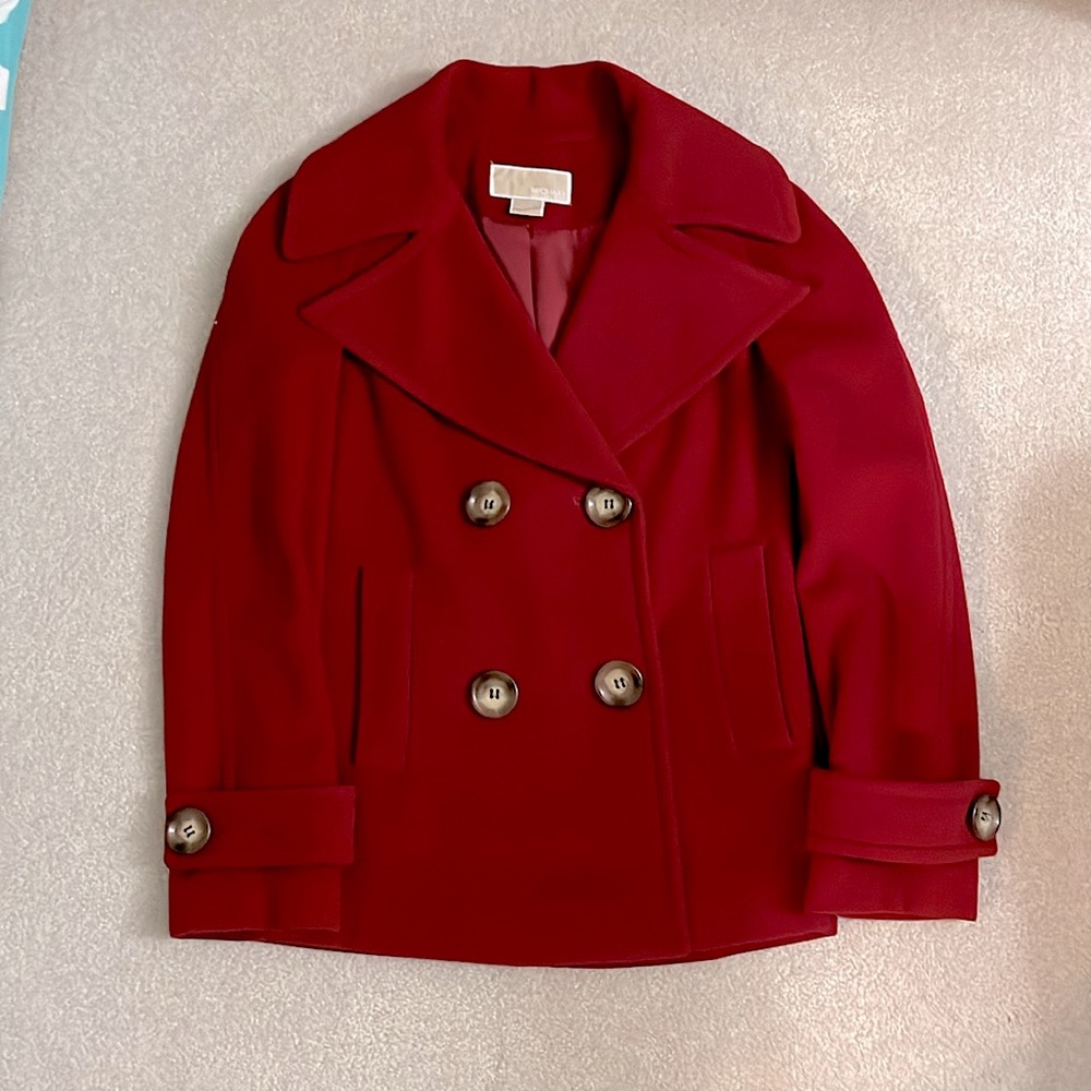 Michael Kors Classic Wool Pea Coat Red Size XS